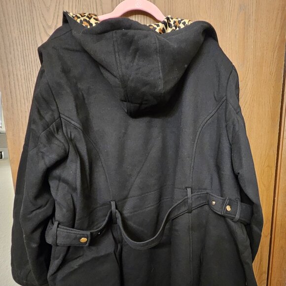 Avenue Women's Plus Size Side Tab Black & Leopard Fleece Jacket NWT Hood 30/32 - Picture 12 of 12